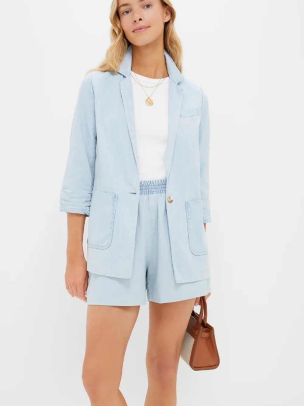 Tuckernuck Light Blue Linen-Blend Single-Button Blazer